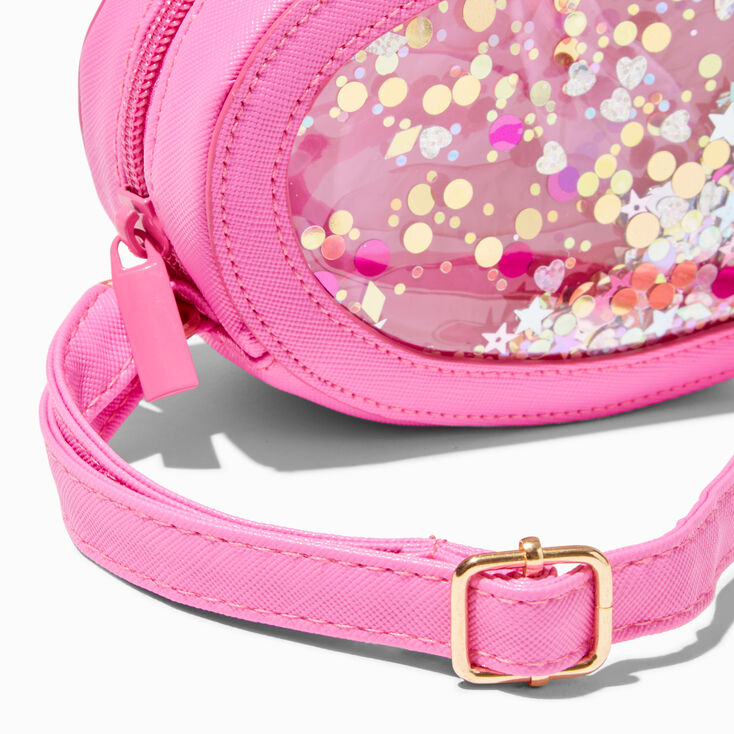 Claire's Club Shaker Transparent Heart Pink Crossbody Bag