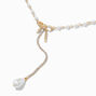 Gold-tone Cubic Zirconia Pearl Bow Y-Neck Pendant Necklace,