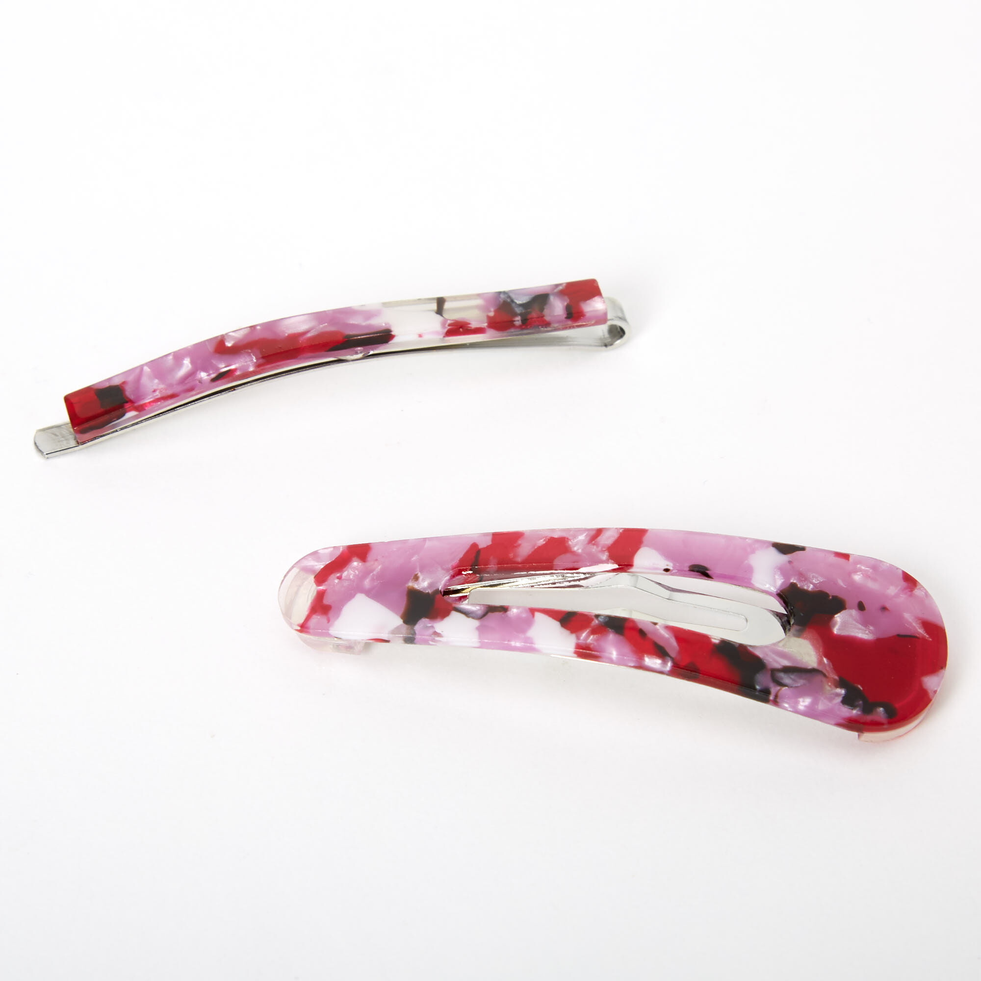 Tortoiseshell Resin Hair Pin & Snap Clip - Pink, 2 Pack,