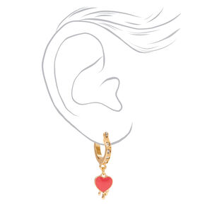 Gold 15MM Crystal Drippy Heart Hinge Hoop Earrings,