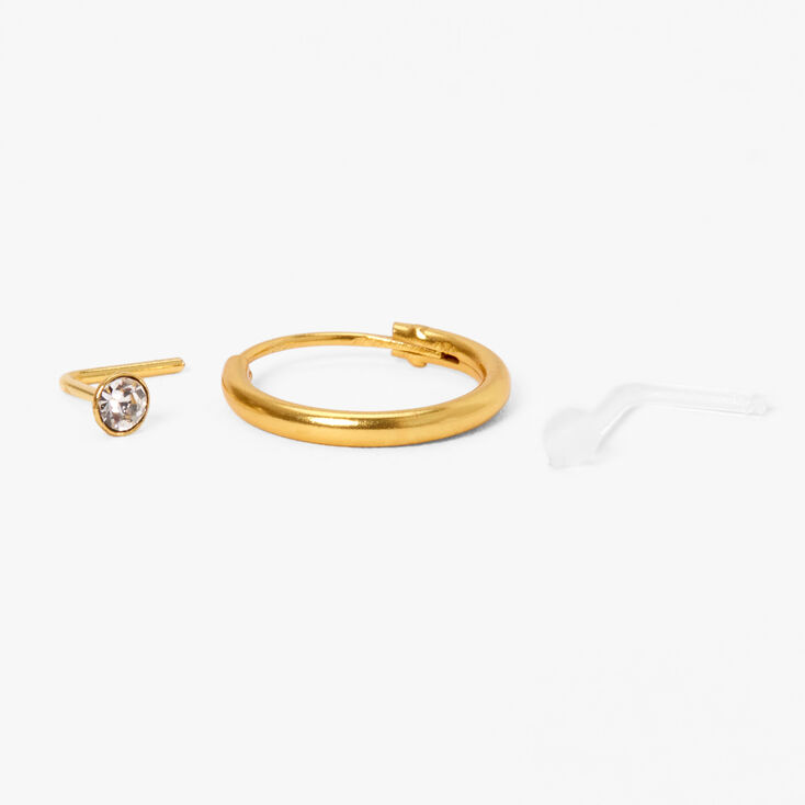 Crystal Gold Hoop &amp; Stud Nose Ring,