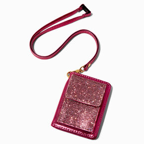 Fuchsia Pink Bling Wallet with Lanyard,