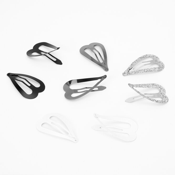 Glitter Neutral Heart Snap Hair Clips - 8 Pack,