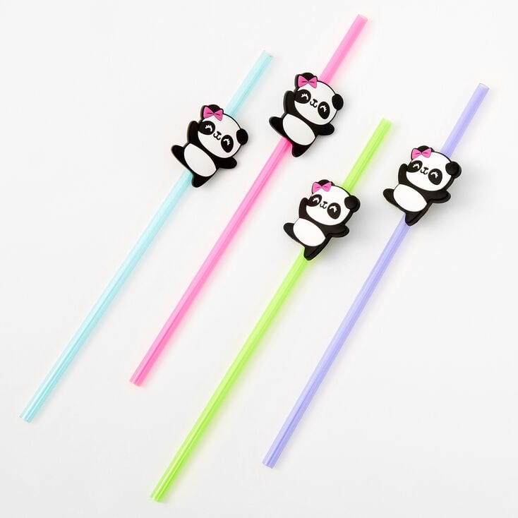 Pailles panda en plastique arc-en-ciel - Lot de 4,