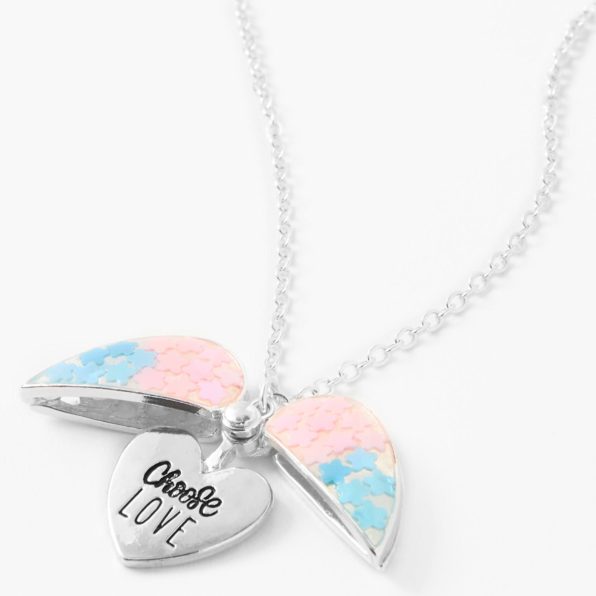 Flower Confetti Hidden Message Locket Necklace - Silver,