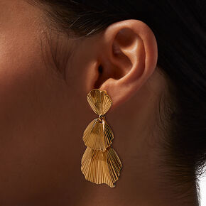 Gold-tone Flower Petal Drop Earrings,