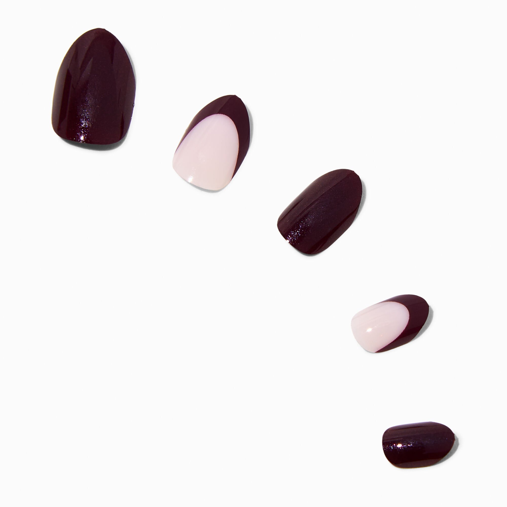 Burgundy French Tip Stiletto Press On Vegan Faux Nail Set - 24 Pack,