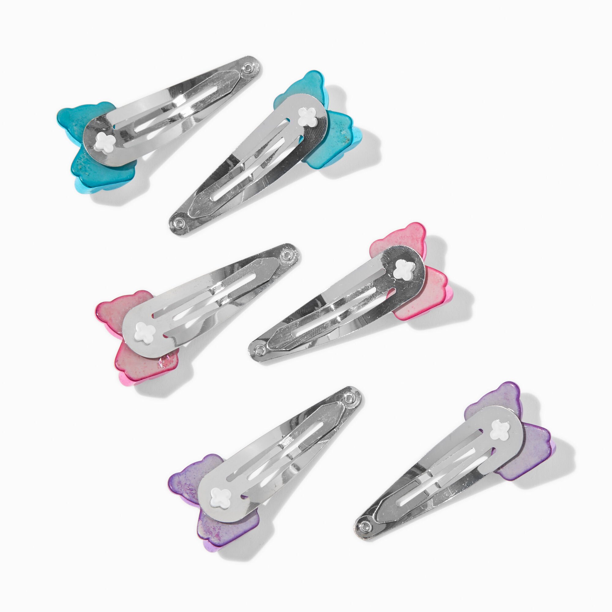 Chrome Bear Snap Hair Clips - 6 Pack,