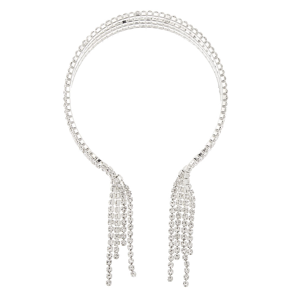 Silver Rhinestone Stacked Fringe Cuff Bracelet,