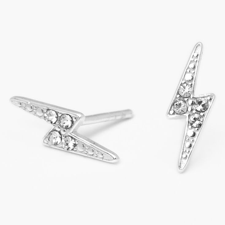 Sterling Silver Crystal Lightning Bolt Stud Earrings,