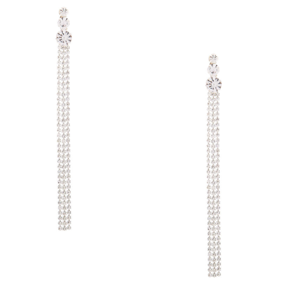 Silver Graduated Rhinestone 4" Drop Earrings,