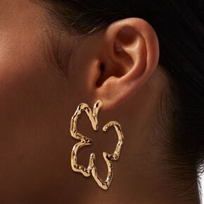 Squiggle Flower Outline Gold-tone Hoop Earrings,