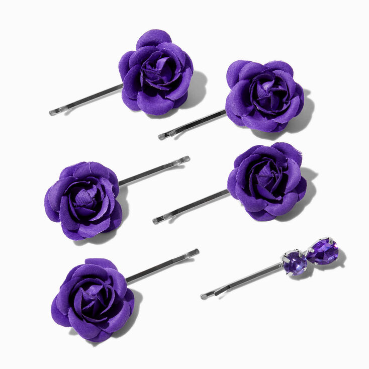 Purple Satin Flower Hair Pins - 6 Pack,
