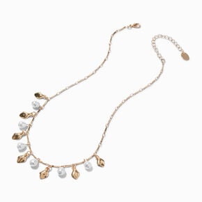 Gold-tone Pearl Dangle Necklace,
