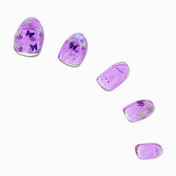 Purple Butterfly Glitter Stiletto Press On Vegan Faux Nail Set - 24 Pack,