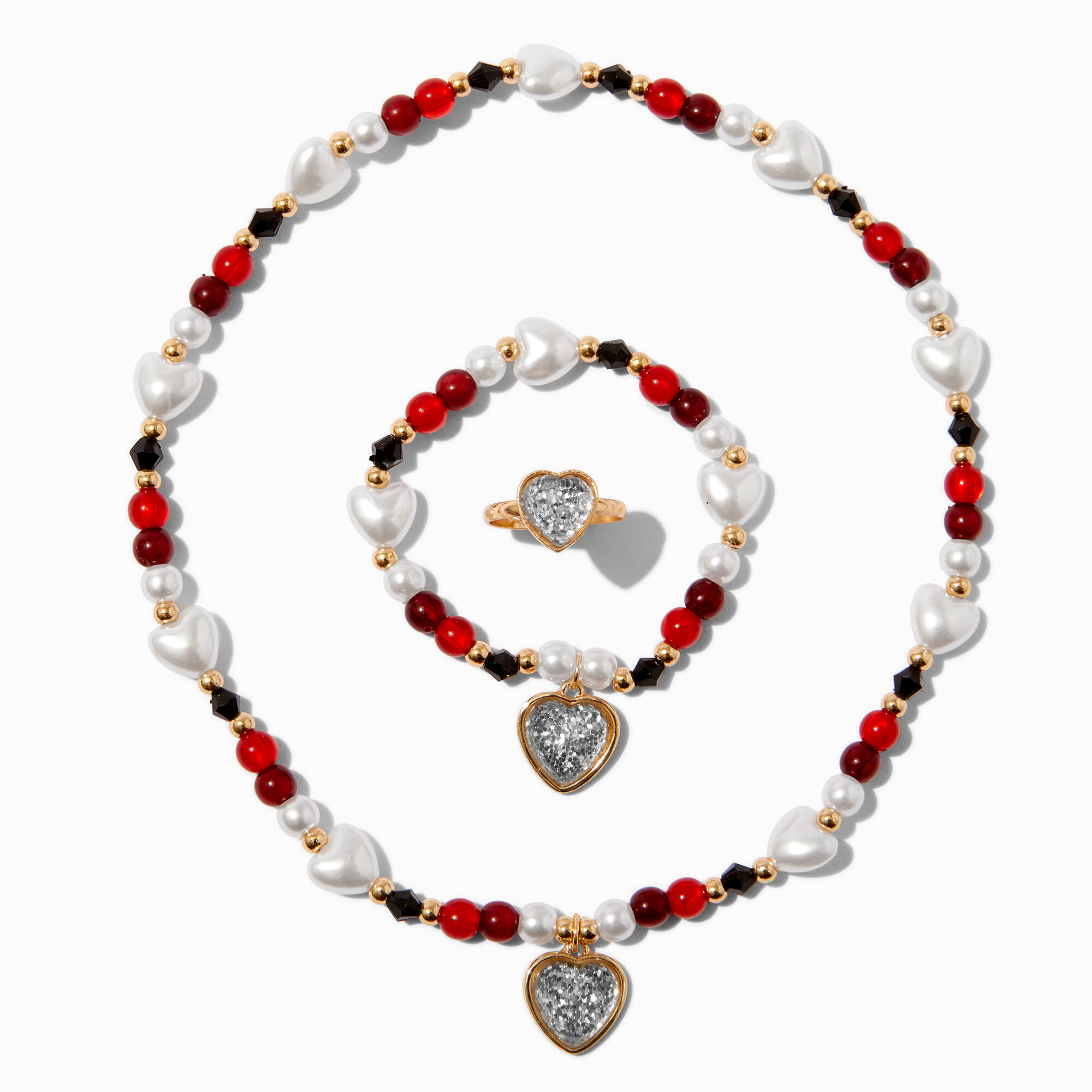 Claire's Club Holiday Heart Beaded Jewelry Set - 3 Pack,