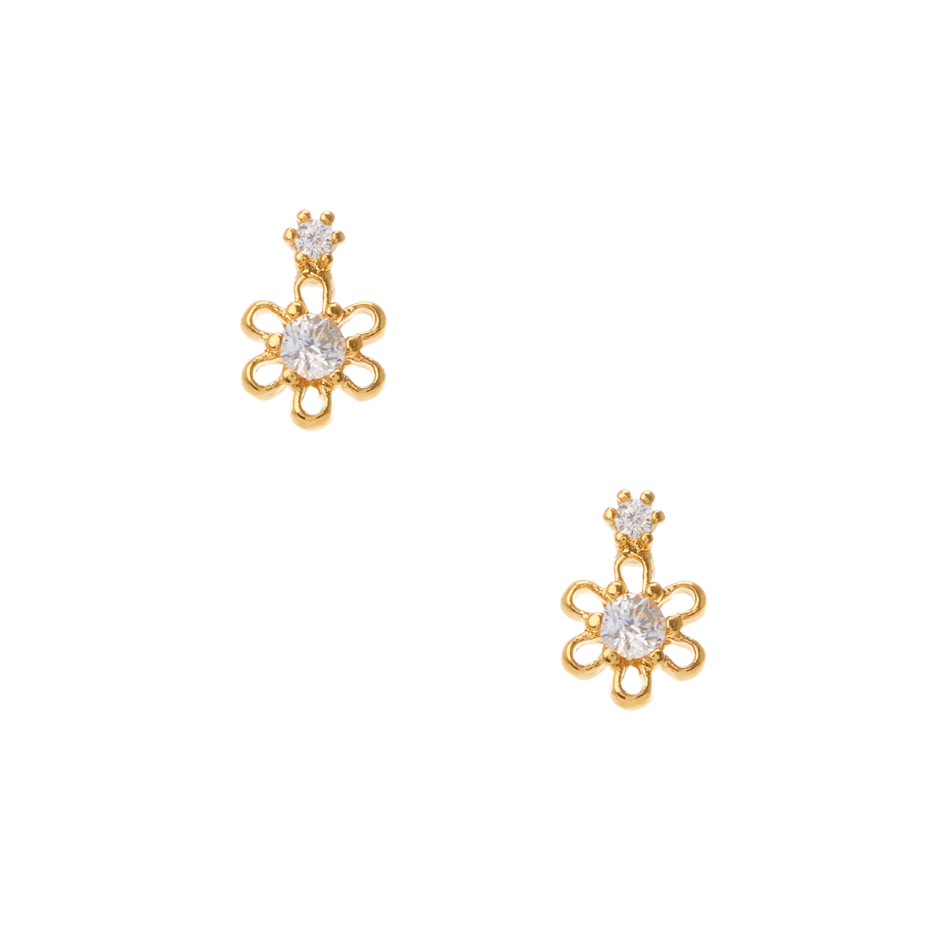 Boucles d'oreilles duo de fleurs couleur doré avec zircon d'imitation cubique,