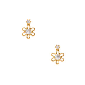 Boucles d&#39;oreilles duo de fleurs couleur dor&eacute; avec zircon d&#39;imitation cubique,
