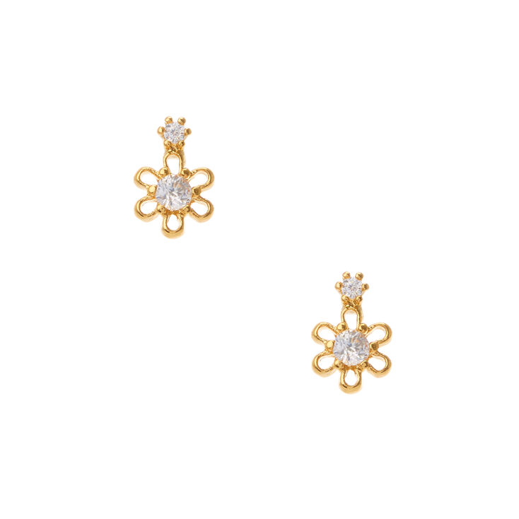 Boucles d&#39;oreilles duo de fleurs couleur dor&eacute; avec zircon d&#39;imitation cubique,