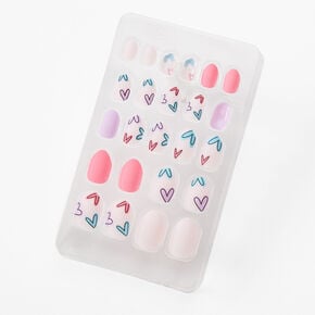 Pastel Heart Print Stiletto Press On Vegan Faux Nail Set - 24 Pack,