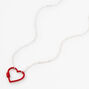 Silver Carabiner Heart Pendant Necklace - Red,