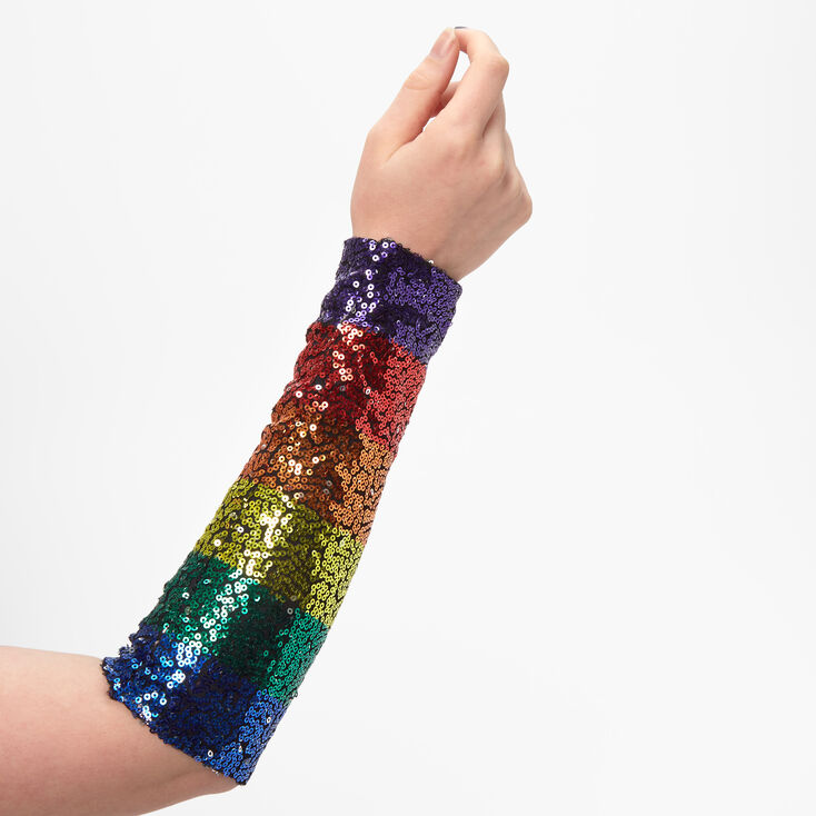 Rainbow Stripe Sequin Arm Warmers,