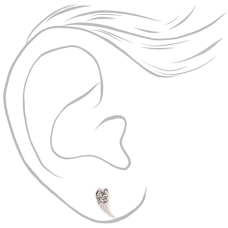 Sterling Silver Crystal Angel Wing Stud Earrings,