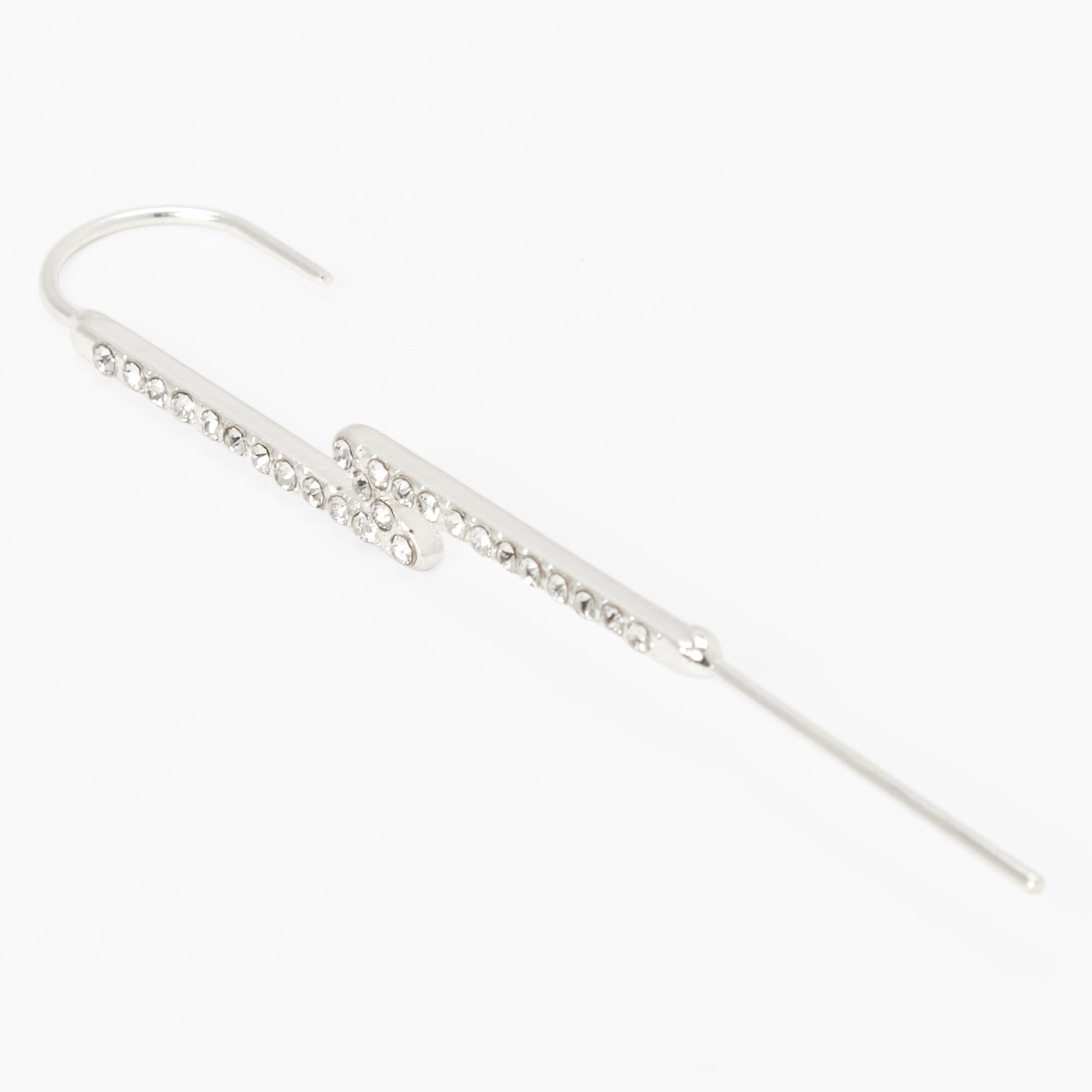 Claire's Épingle manchette d'oreille éclair avec strass couleur argentée