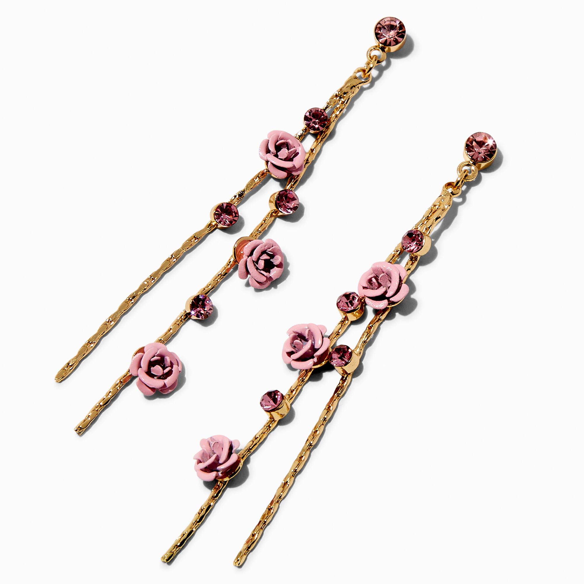 Pink Carved Roses Vine 3" Drop Earrings,