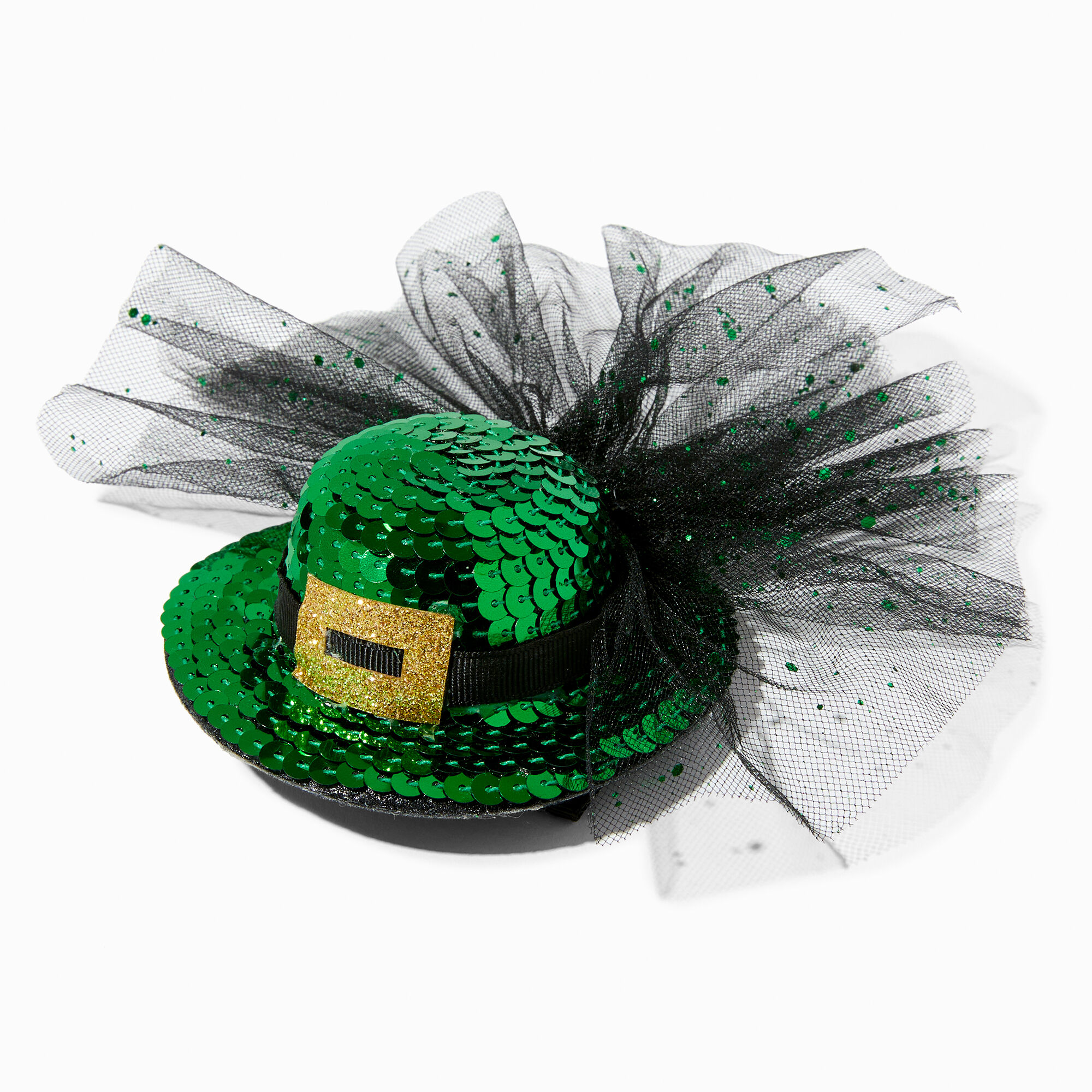 Barrette clic clac chapeau recouvert de sequins Saint-Patrick,