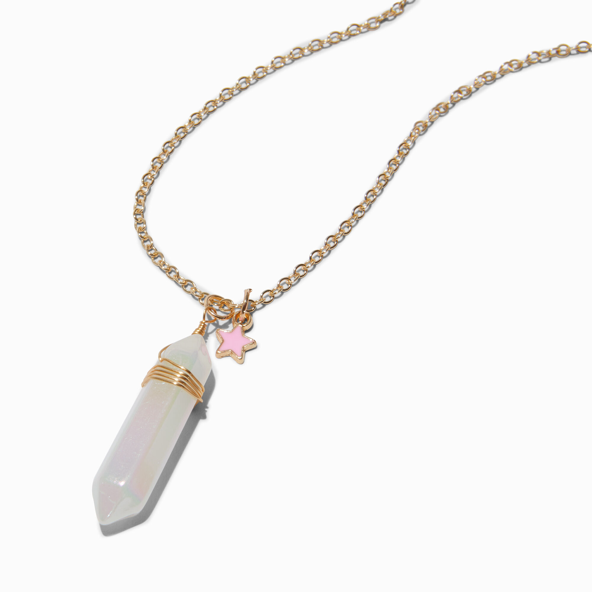 View Claires Iridescent Mystical Gem Pendant Necklace White information