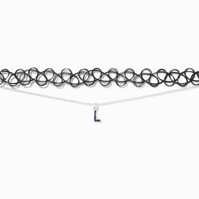 Initial Multi-Strand Black Tattoo Choker Necklace - L,