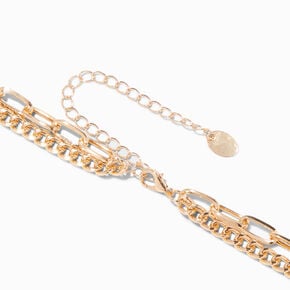 Gold-tone Curb &amp; Paperclip Chain Multi-Strand Necklace,