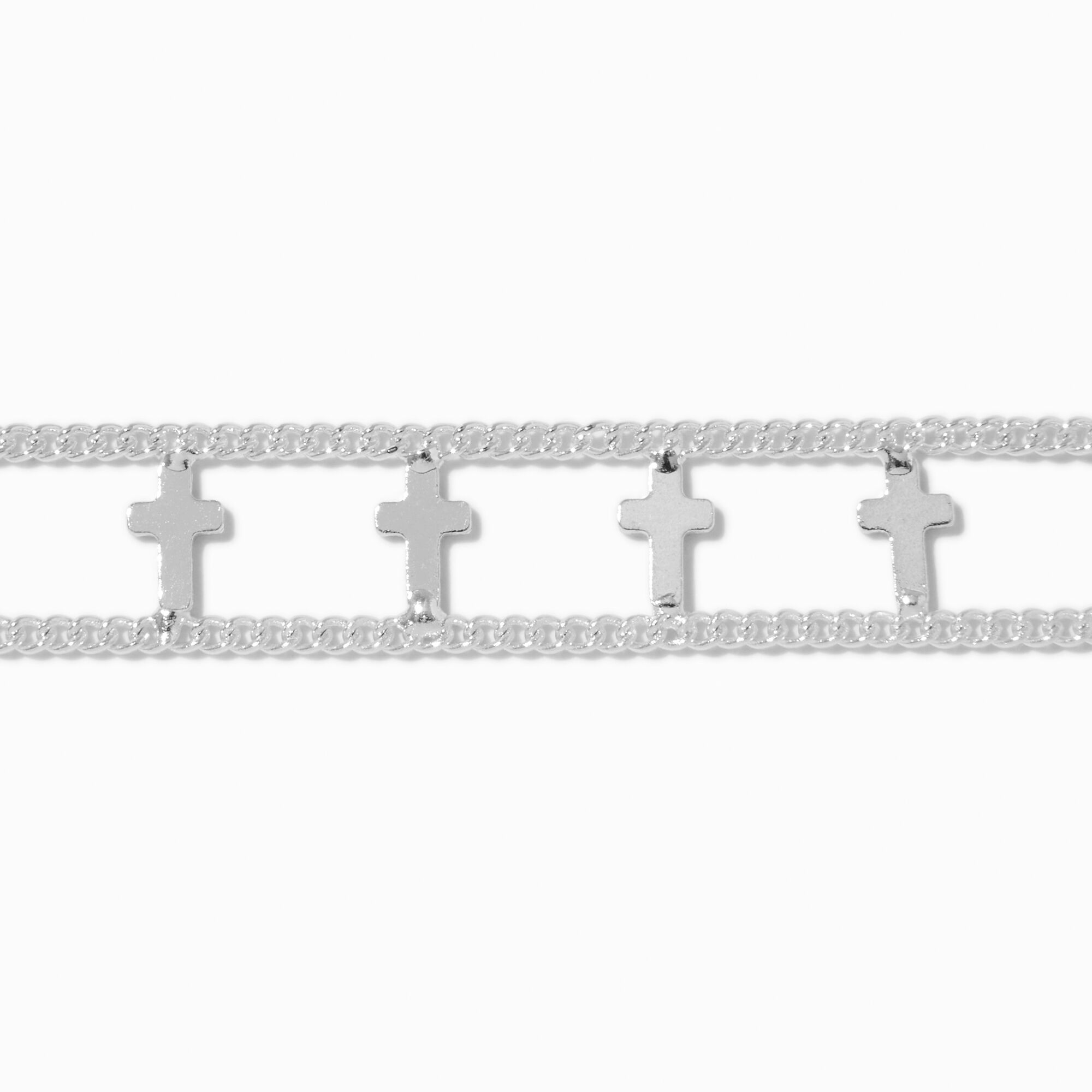 View Claires Tone Crosses DoubleChain Choker Necklace Silver information