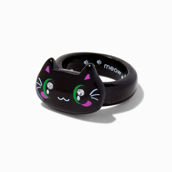 Bague noire motif chat,