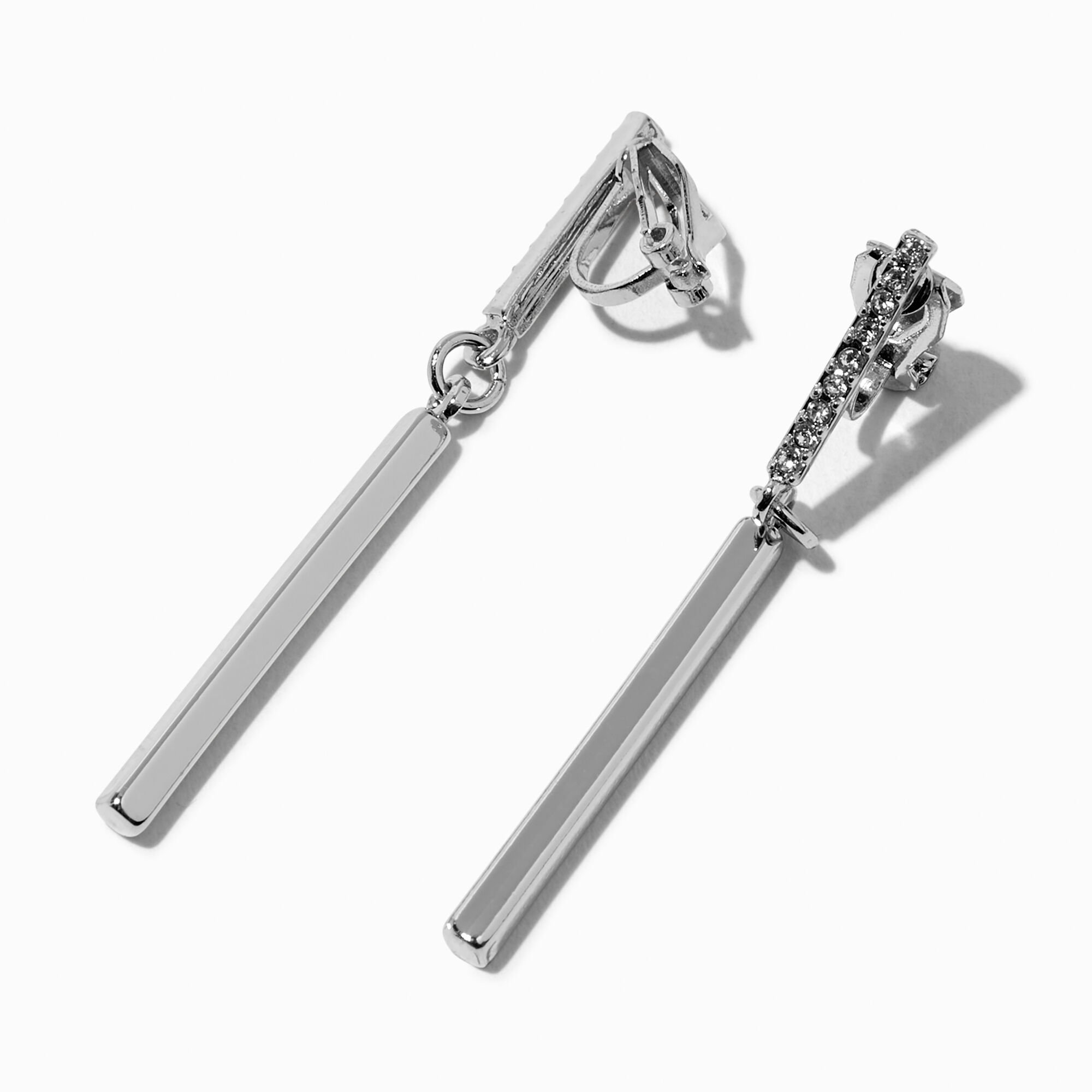 View Claires 2 Embellished Bar ClipOn Drop Earrings Silver information