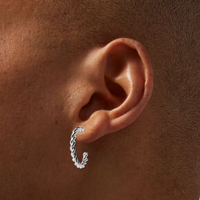 Silver-tone Textured Huggie Hoops - 6 Pack,