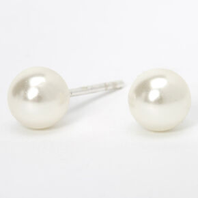 Sterling Silver 6MM Pearl Stud Earrings,