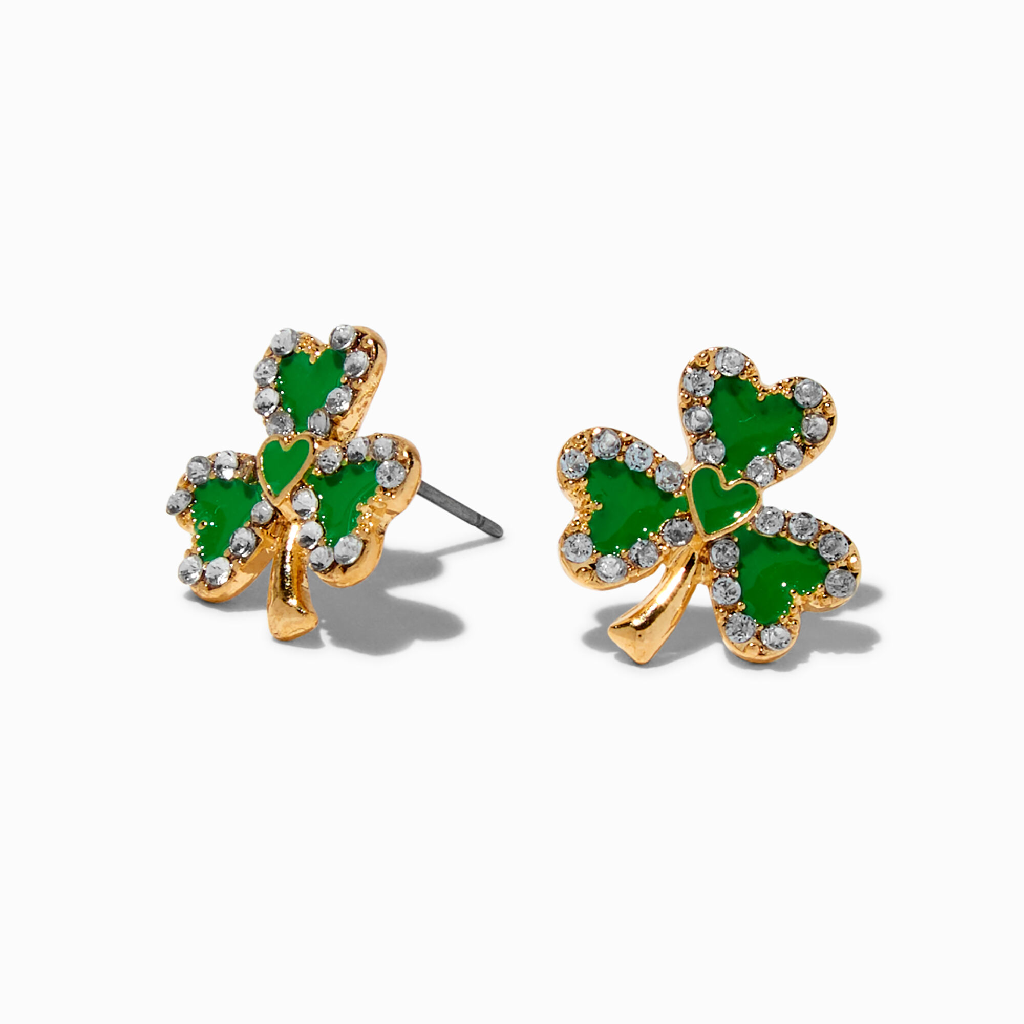 View Claires CrystalFramed Shamrock Stud Earrings Green information