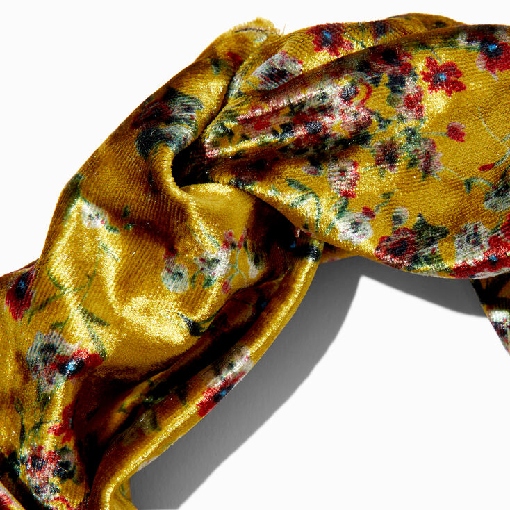 Mustard Yellow Velvet Floral Headwrap,