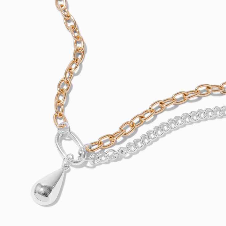 Mixed Metal Two-Tone Toggle Teardrop Pendant Necklace ,