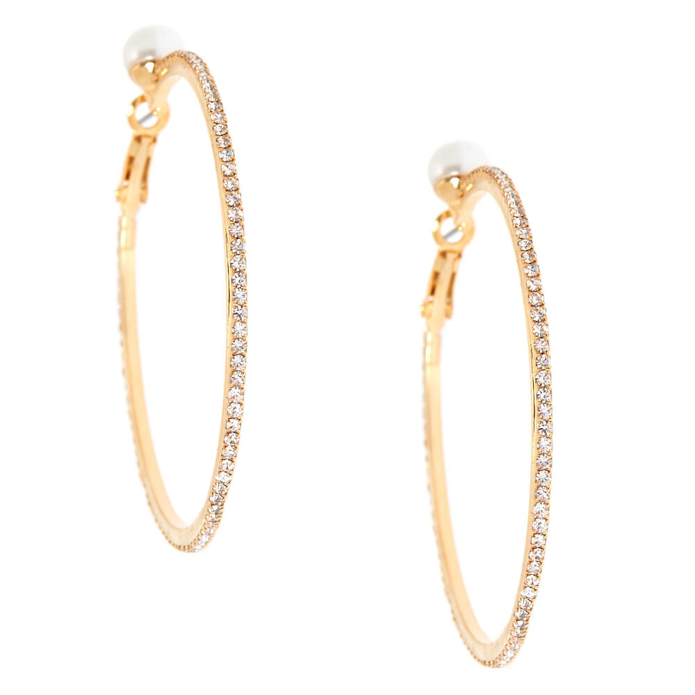 Gold rhinestone top hoops
