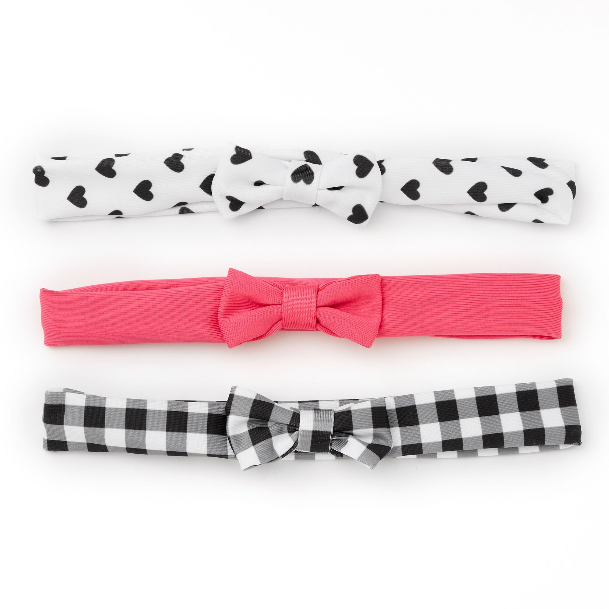 Claire's Club Heart & Plaid Bow Headwraps - 3 Pack,