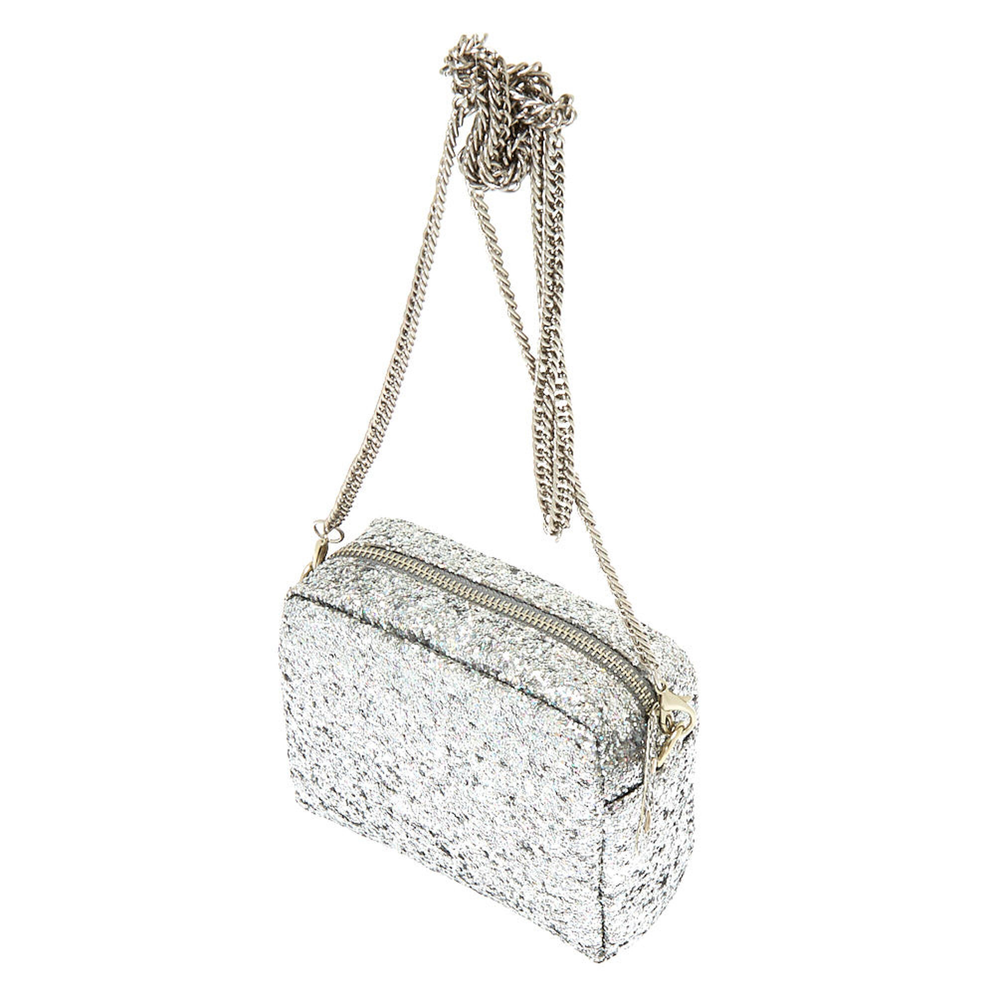 Mini Holographic Glitter Crossbody Bag - Silver | Claire's US