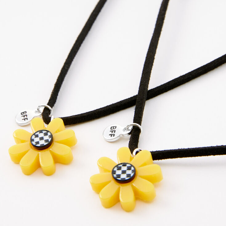 Best Friends Checkered Sunflower Pendant Necklaces - 2 Pack,