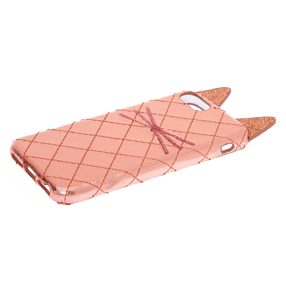 Rose Gold Cat Quilted Phone Case - Fits iPhone 6/7/8/SE,