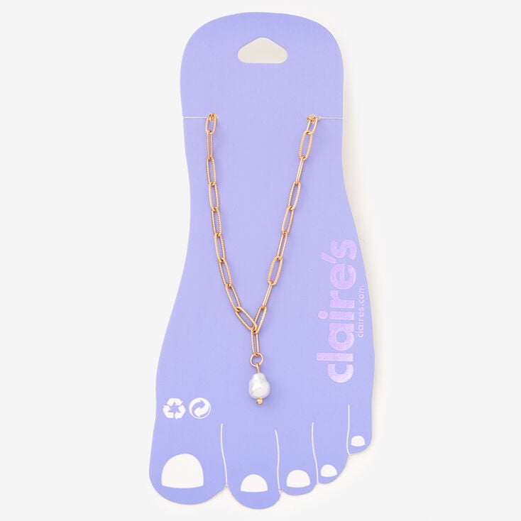 Gold Pearl Paper Clip Chain Anklet,