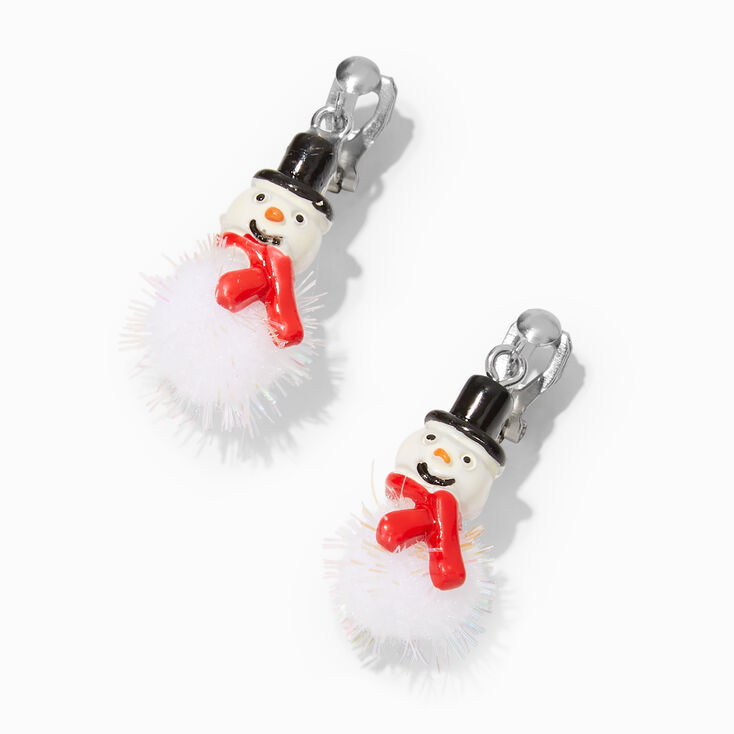 Christmas Snowman Pom Pom  Clip-On Earrings,