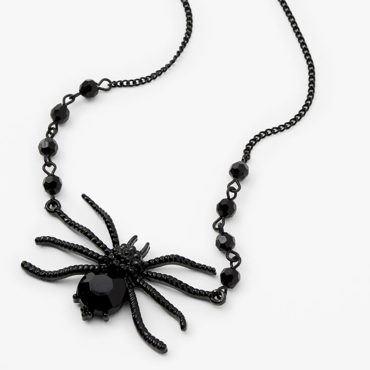 Halloween Faux Gemstone Spider Necklace - Black,