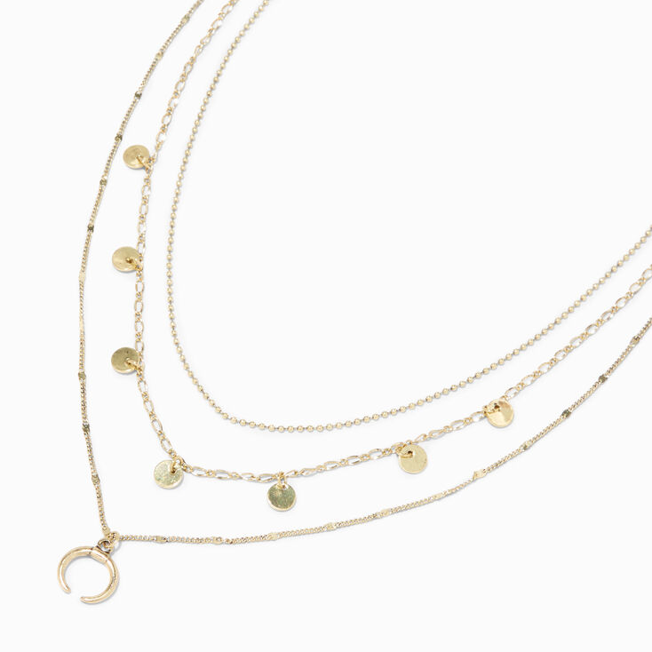 Gold-tone Medallion Horn Multi-Strand Choker Necklace,